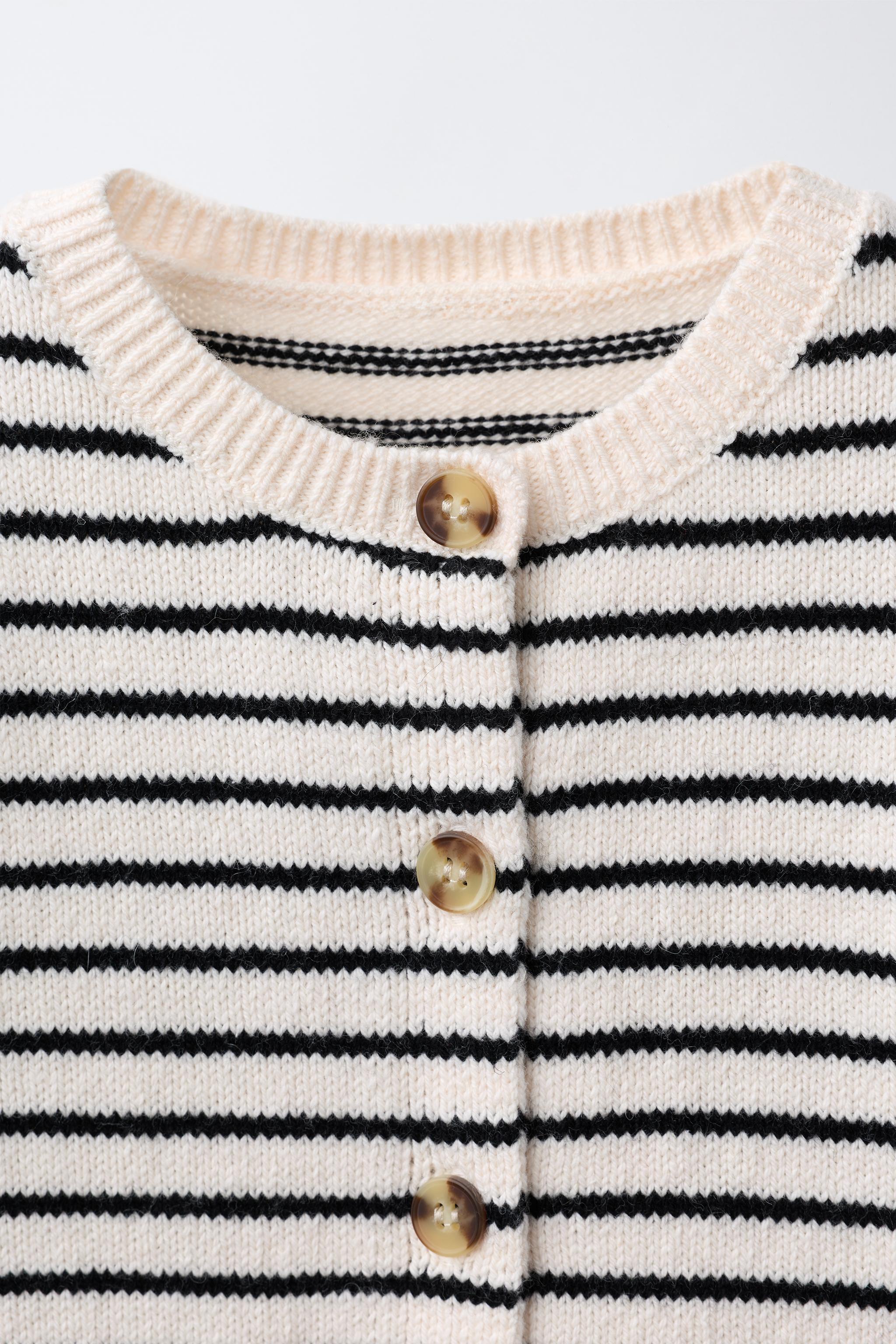 STRIPED HEART POCKET CARDIGAN